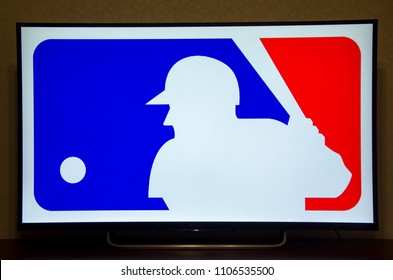 Kiev, Ukraine- June 5, 2018: Logo Major League Baseball On Sony TV 