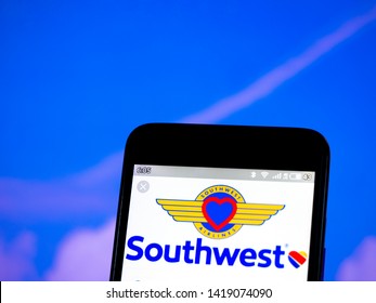 KIEV, UKRAINE - June 8, 2019: In This Photo Illustration The Southwest Airlines Logo Is Seen Displayed On A Smartphone