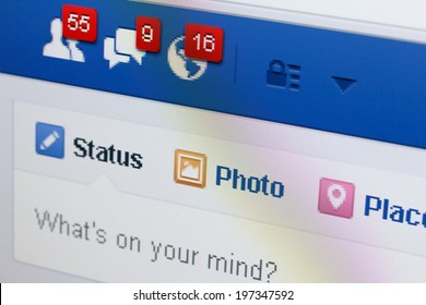 KIEV, UKRAINE - June 8: Facebook Web Page Closeup With Notifications Of New Friends Request And Messages, And Blank Status Line, In Kiev, Ukraine, On June 8, 2014.