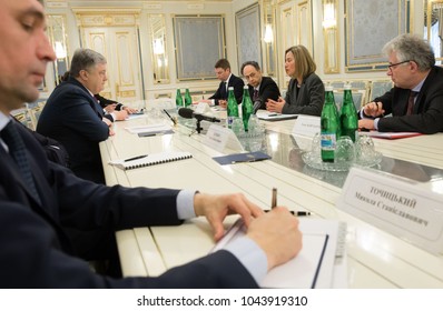 KIEV, UKRAINE - Mar 12, 2018: High Representative Of The European Union For Foreign Affairs And Security Policy Federica Mogherini During A Meeting With President Of Ukraine Petro Poroshenko