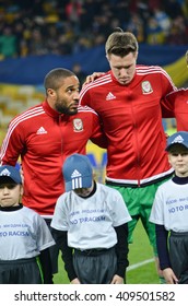 KIEV, UKRAINE - MAR 28: Wayne Hennessey (R) During The Friendly Match Of The National Teams Ukraine Vs Wales, 28 March 2015, Olympic NSC, Kiev, Ukraine