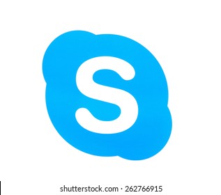 Kiev, UKRAINE - MARCH 08, 2015: Skype logotype printed on paper and placed on white background. Skype is a free voip service.