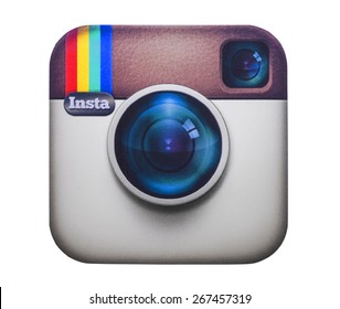 KIEV, UKRAINE - MARCH 08, 2015: Instagram logotype camera printed on paper. Instagram is an online service that enables its users to share pictures and videos on social networking platforms.