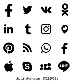 KIEV, UKRAINE - MARCH 16, 2017: Collection of popular social media logos printed on paper: Facebook, Twitter, LinkedIn, Instagram, WhatsApp, Youtube, Line and other