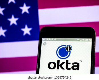 KIEV, UKRAINE - March 3, 2019: Okta, Inc. company logo seen displayed on smart phone