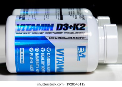 Kiev, Ukraine - March 3, 2021: Vitamin D3 K2 Pack With Clinical Action On An Isolated Background.