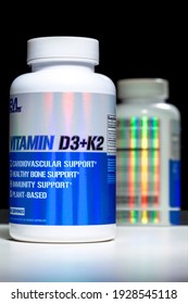 Kiev, Ukraine - March 3, 2021: Vitamin D3 K2 Pack With Clinical Action On An Isolated Background.