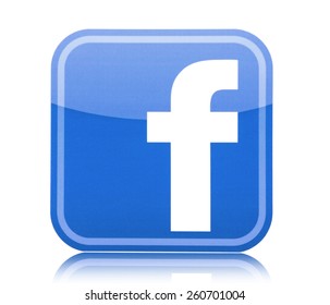KIEV, UKRAINE - MARCH 8, 2015: Facebook logo printed on paper and placed on white background. Social network facebook sign on pc sign.