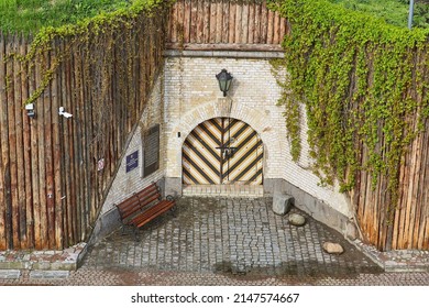 Kiev, Ukraine - May 06 - 2020 - The Territory Of A Military Hospital In Kiev With A Fortified Gate. Fort