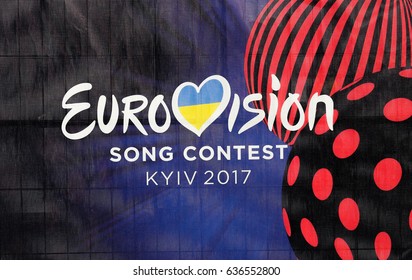 KIEV, UKRAINE - MAY 07, 2017: Photo Of Banner With Official Logo Of Eurovision Song Contest 2017