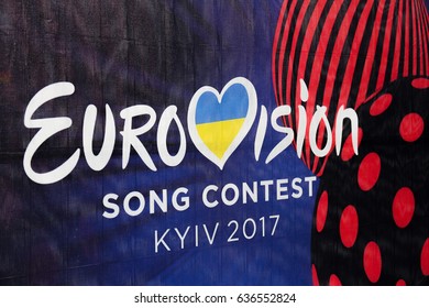 KIEV, UKRAINE - MAY 07, 2017: Photo Of Banner With Official Logo Of Eurovision Song Contest 2017