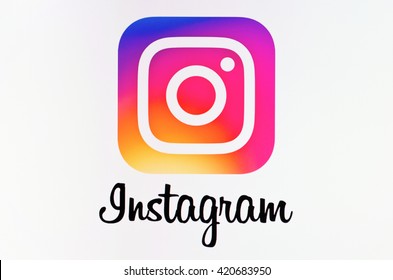 Kiev, Ukraine - May 14, 2016: New Instagram logotype camera icon,  new colourful logo on pc screen. Instagram - free application for sharing photos and videos with the elements of a social network.
