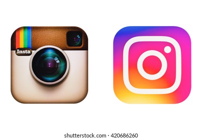 Kiev, Ukraine - May 14, 2016: Old and new logotype Instagram camera icon on pc screen. Instagram - free application for sharing photos and videos with the elements of a social network.