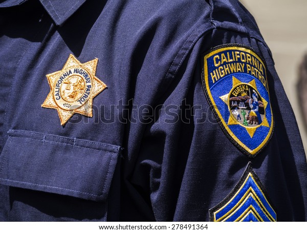 KIEV, UKRAINE - MAY 16, 2015: Shoulder\
patches US police - California Highway Patrol.\
