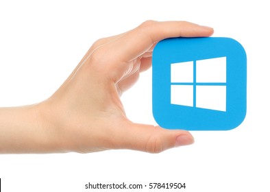 Kiev, Ukraine - May 17, 2016: Hand Holds Microsoft Windows Icon Printed On Paper