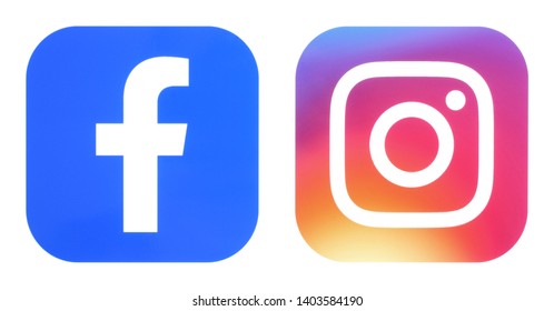 Kiev, Ukraine - may 20, 2019: Facebook, Instagram logo. Social network sign printed on paper