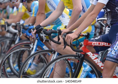 KIEV, UKRAINE - MAY 24: Riders On The Start Of The Bicycle Racing Race Horizon Park In Kiev, Ukraine On May 24, 2013