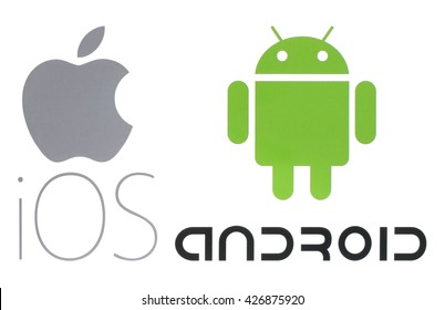 Kiev, Ukraine - May 26, 2016: Popular operating system logos printed on paper: Apple ios and Android