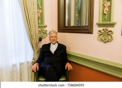 KIEV, UKRAINE - Nov. 18, 2017: Meeting with legendary American film director, screenwriter, producer and actor David Lynch who arrived in Ukraine to open an office of his charitable foundation