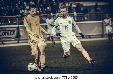 KIEV, UKRAINE - November 10: James Maddison (R) During The Qualifying Match Of The European Youth Championship 2019 Between Ukraine U21 0-2 England U21, 2017, Ukraine