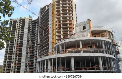 Kiev, Ukraine November 24, 2020: Construction of a high-rise building with a brick facade - Shutterstock ID 1897267084