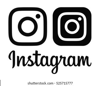 Kiev, Ukraine- November 26, 2016: Black Instagram new logo and icon printed on a white paper. Instagram is an online mobile photo-sharing, video-sharing service