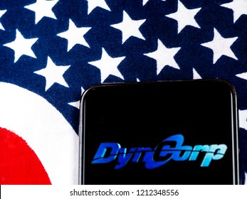 KIEV, UKRAINE - Oct 24, 2018: DynCorp Company Logo Seen Displayed On Smart Phone. 