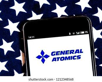 KIEV, UKRAINE - Oct 24, 2018: General Atomics Defense Contractor Company Logo Seen Displayed On Smart Phone. 