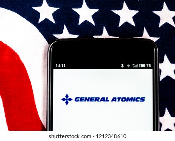 KIEV, UKRAINE - Oct 24, 2018: General Atomics Defense Contractor Company Logo Seen Displayed On Smart Phone. 