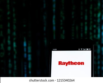 KIEV, UKRAINE - Oct 25, 2018: Raytheon Defense Contractor Company Logo Seen Displayed On Smart Phone.