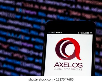 KIEV, UKRAINE - Oct 31, 2018:  AXELOS Global Best Practice Logo Seen Displayed On Smart Phone. AXELOS Is Dedicated To Making Professionals In Project Management, IT Service Management 