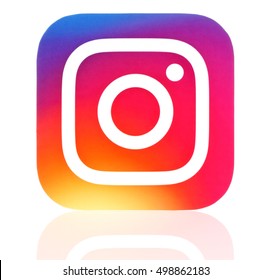 Kiev, Ukraine - October 10, 2016: New instagram icon printed on paper, with reflection. Instagram is an online mobile photo-sharing, video-sharing service. Developed by facebook