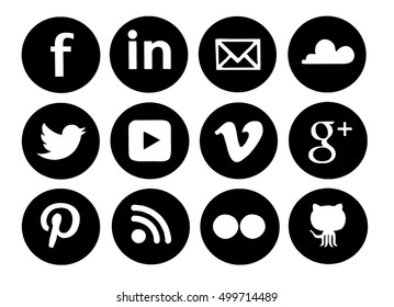 Kiev, Ukraine - October 16, 2016: Collection of popular social media logos printed on paper: Facebook, Twitter, Google Plus, Pinterest, LinkedIn, YouTube and others.