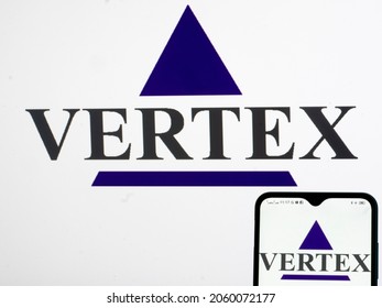 Kiev, Ukraine, October 19, 2021. In This Photo Illustration Vertex Pharmaceuticals, Inc. Logo Seen Displayed On A Smartphone