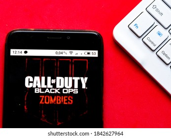 Kiev, Ukraine, October 27, 2020. Editorial Illustrative. In This Photo Illustration A Call Of Duty: Black Ops Zombies. Appliance By Activision Publishing, Inc.. Logo Is Seen Displayed On A Smartphone