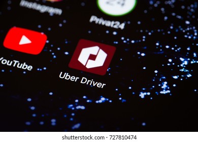 Kiev, Ukraine - October 3, 2017: the Uber Driver logo on the smartphone screen close-up.