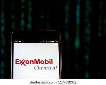 KIEV, UKRAINE - September 12, 2018: Exxon Mobil Logo Seen Displayed On Smart Phone