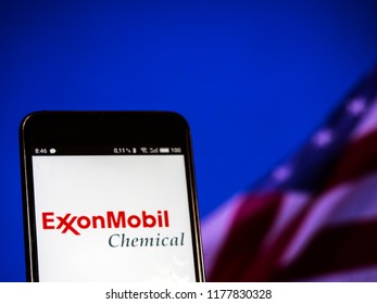 KIEV, UKRAINE - September 12, 2018: Exxon Mobil Logo Seen Displayed On Smart Phone