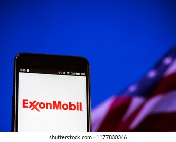 KIEV, UKRAINE - September 12, 2018: Exxon Mobil Logo Seen Displayed On Smart Phone