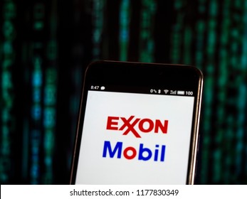 KIEV, UKRAINE - September 12, 2018: Exxon Mobil Logo Seen Displayed On Smart Phone