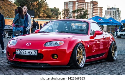 Kiev, Ukraine - September 17, 2016. Tuned car Mazda mx5 on air suspension at the festival Low independence.