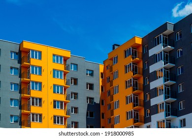 Kiev, Ukraine, September 20, 2020, New apartment building, new building. New block of modern apartments with balconies and blue sky in the background