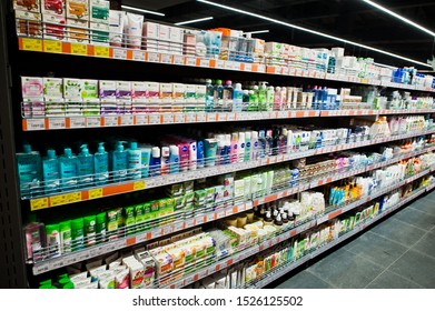 Kiev, Ukraine - September 4, 2019: Silpo Supermarket. Feminine Hygiene Creams On The Shelf Of Store.