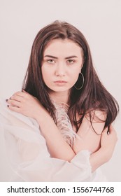 Kiev Ukraine-November 10, 2019
Young Female Model Posing On A White Cyclorama Background