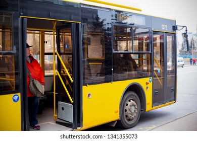 Kiev/Ukraine 03.16.2019 City ​​public Bus And Dispatcher
