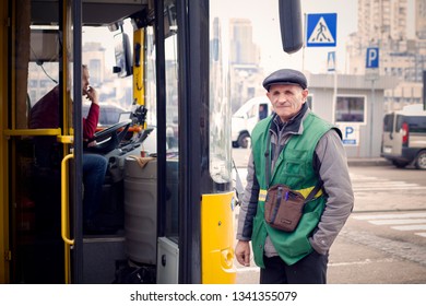 Kiev/Ukraine 03.16.2019 City ​​public Bus And Dispatcher
