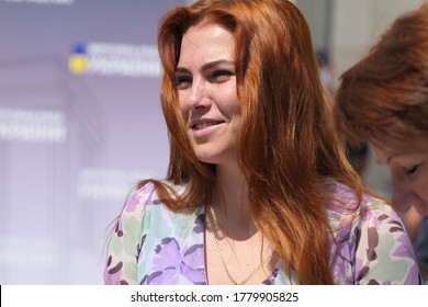 Kiev/Ukraine - 07.17.2020: Street Portrait Of Beautiful Red Haired Young Woman, Politician And Member Of Ukrainian Parlaiment.