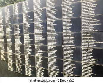 Kigali, Rwanda - March 2, 2017 : Names of victims at mass graves in National Memorial to the victims of Genocide in Kigali, Rwanda, Africa.