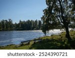 Kiiminkijoki river landscape in Myllysaari Haukipudas, Oulu Finland