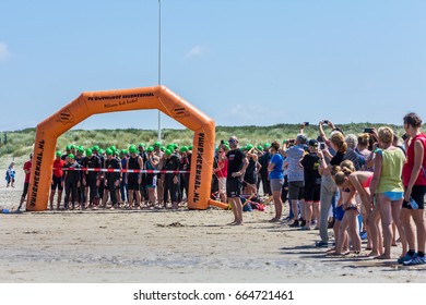 Kijkduin, The Hague, The Netherlands - 17 June 2017: Kijkduin Cross Triathlon Start Line